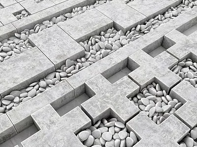 Decorative Ground Design With Interlocking Stone Tiles And Pebble Accents 3d model