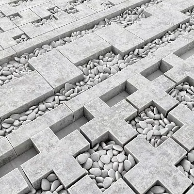 Decorative Ground Design With Interlocking Stone Tiles And Pebble Accents 3d model