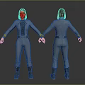 3D Character Model In Gray Uniform With Yellow Cuffs Front And Back Views 3d model