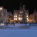 Aerial Planning View Of Winter Square With Snow Covered Ground Benches And Christmas Tree