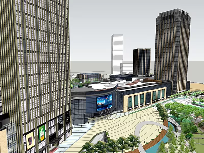 Modern Commercial Complex With High Rise Buildings Plaza Greenery and Commercial Facilities 3d model