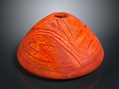 Red Ceramic Pot With Intricate Carved Sculpture Patterns And Textures 3d model