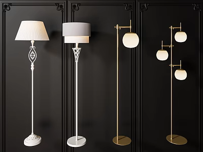 Modern White And Gold Floor Lamps With Minimalist Design And Decorative Bases 3d model