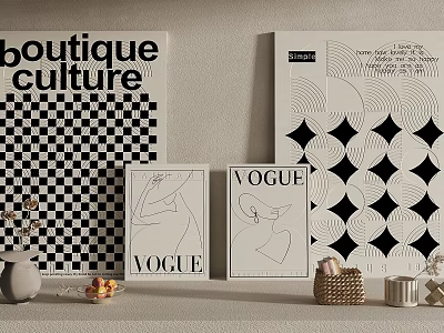 Modern Wall Art Decor With VOGUE Posters And Geometric Patterns 3d model