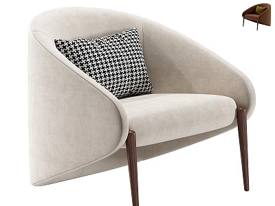 Beige Upholstered Single Sofa With Black And White Houndstooth Pillow And Dark Wooden Legs 3d model