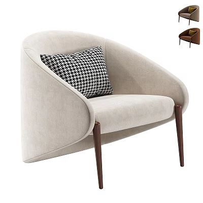 Beige Upholstered Single Sofa With Black And White Houndstooth Pillow And Dark Wooden Legs 3d model