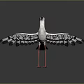 White Bird With Red Beak And Long Legs Spread Wings On Gray Background With Reflection