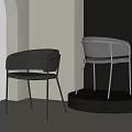 Modern Black Leather And Gray Fabric Leisure Chairs With Metal Legs In Minimalist Interior