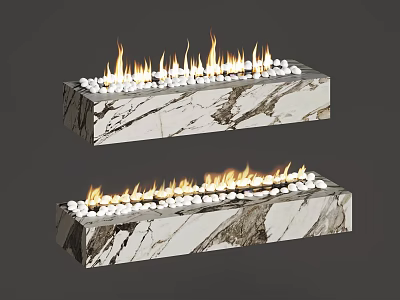 Modern Marble Fireplace With Flames And White Decorative Balls 3d model