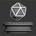Blue Transparent Shiny Geometric Polyhedron Floating Over Circular Textured Metal Base