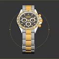 Luxury Two Tone Gold And Silver Strap Watch With Black Dial And Diamond Accents