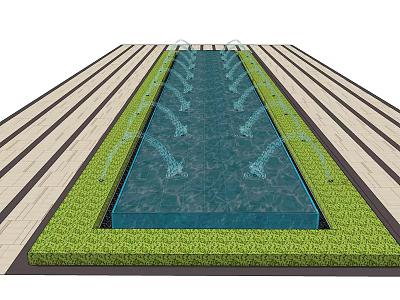 Garden Courtyard Design With Central Pool Fountains Lush Lawn And Paved Pathways 3d model
