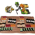 Colorful Assorted Sushi Platter With Varied Rolls And Green Garnish