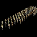 Group of Men Soldiers Arranged in Arrow Formation on Black Background