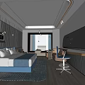 Modern Hotel Guest Room With Large Bed Writing Desk Ergonomic Chair And Natural Light