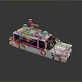 Ghostbusters Themed Toy Car With White Body Red Logo Purple Windows And Top Equipment