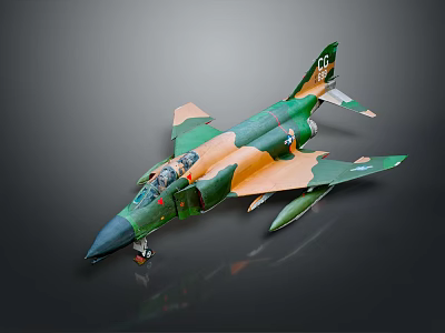 Military Airplane Model with Camouflage Green and Orange Paint and Tail Number 07 3d model