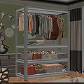 Kids Room Clothes Rack with Hanging Clothes Folded Laundry Storage Boxes and Decorative Wall Ornaments