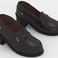 Dark Brown Leather Loafers With Block Heel And Metal Buckle Detail Classic Style For Women