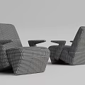 Stylish Modern Single Sofas With Checkered Pattern And Side Table In Minimalist Design 3d model