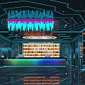 Modern KTV Interior With Neon Lights Bar Counter Drinks Shelf And Ambient Lighting