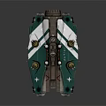 Futuristic Green And White Scifi Spaceship With Red Thrusters And Turret Details