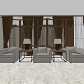 Elegant Hotel Public Lounge With Grey Sofas Patterned Rug Green Plants And Large Windows 3d model