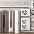 Various Air Conditioners and Fans Including Tower Wall Mounted Models and Controls 3d model