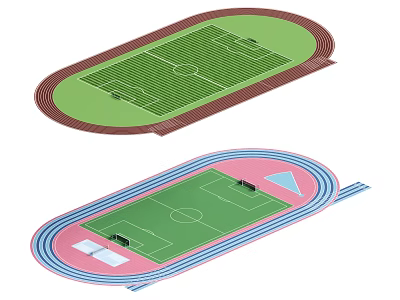 Sports Equipment Featuring Stadium Tracks Football Fields And Colorful Brown Pink Blue Designs 3d model