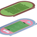 Sports Equipment Featuring Stadium Tracks Football Fields And Colorful Brown Pink Blue Designs