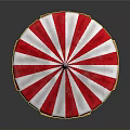 Outdoor Wooden Picnic Table Furniture With Round Tabletop Red White Striped Umbrella And Benches