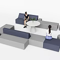 Casual Sofa Set with Round Table Green Plant Gray Navy Modules and People Using Tablet 3d model