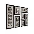 Black and White Cityscape Landscape Framed Prints Collage with Black Frames and Multiple Panels 3d model