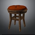Comfortable Wooden Stool With Red Cushion And Sturdy Legs Design