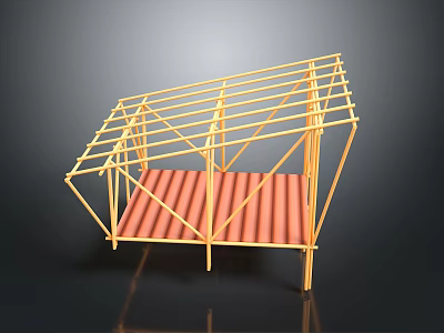 Simple Yellow Metal Frame Truss Structure With Red Corrugated Roof 3d model