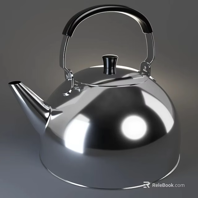 Polished Stainless Steel Kettle With Black Handle And Modern Design 3d model 