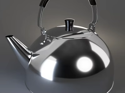 Polished Stainless Steel Kettle With Black Handle And Modern Design 3d model