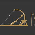 Ancient Yellow Catapult Structure With Ladder Rope System And Weights