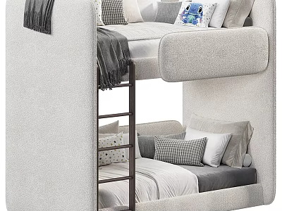 Cozy Bunk Bed With Cushions And Ladder 3d model