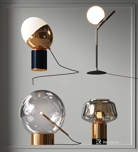 Modern Table Lamps Featuring Glass Shades And Gold Metal Bases With Stylish Design 3d model 