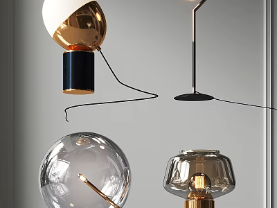 Modern Table Lamps Featuring Glass Shades And Gold Metal Bases With Stylish Design 3d model