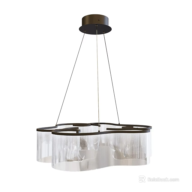 Modern Hanging Chandelier With Black Metal Frame And Transparent Glass Shades 3d model 