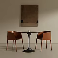 Modern Interior With Round Table And Two Brown Leather Chairs And Wall Art 3d model