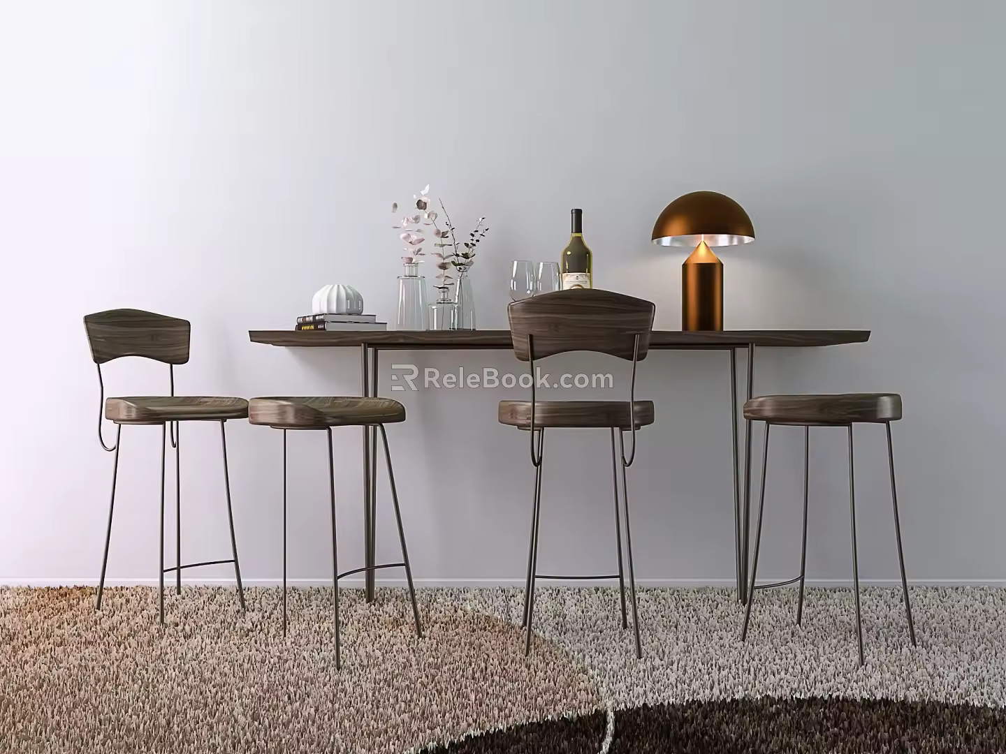 Modern Bar Chair Combination Solid Wood Wall Table Bar Counter 3d model