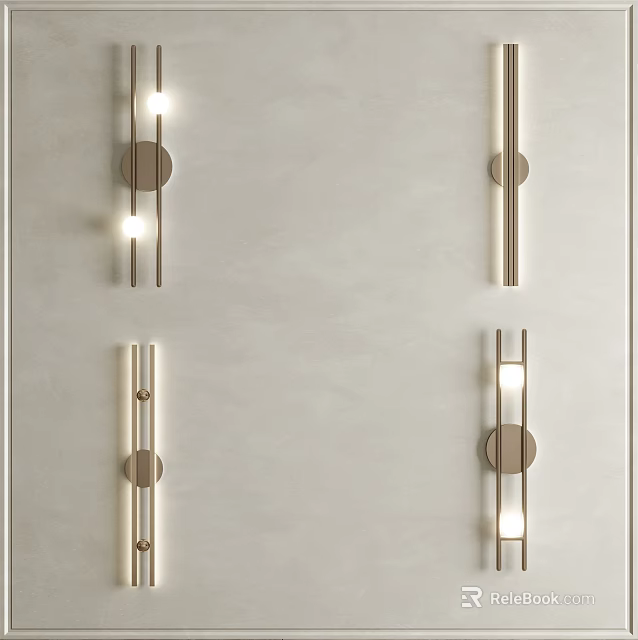 Modern Linear Wall Lamps With Metal Design And Round Base For Indoor Decorative Lighting 3d model 