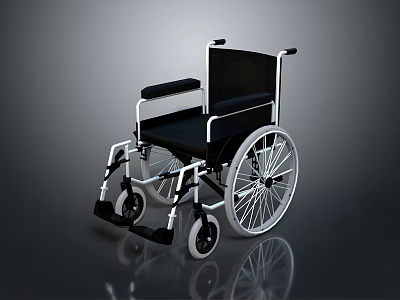 Lightweight Durable Wheelchair With Black Seat Silver Frame And Adjustable Armrests 3d model