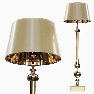 Modern Beige Floor Lamp With Slim Metal Pole And Fabric Shade 3d model