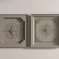 Elegant Gray Ceiling Panels With Two Square Ornate Intricate Patterns 3d model