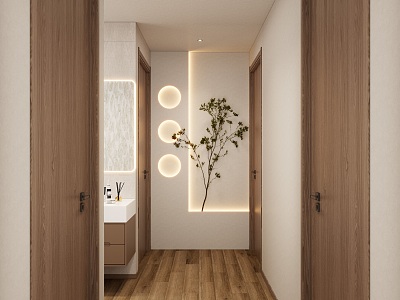 New Chinese Cream Style Nordic Log Style Light Strip Shape Corridor End View Entrance model