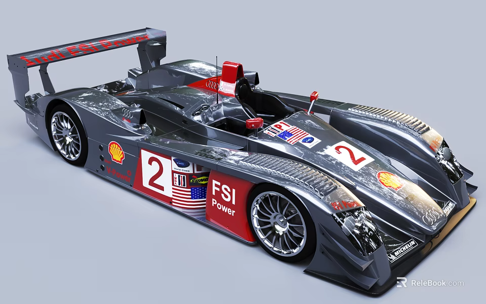 Silver Racing Car With Number 2 FSI Shell Logos And Streamlined Design 3d model 